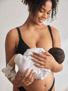 Moonlight&Mama Áo ngực cho con bú đơn giản màu trơn thoải mái cho bà bầu - màu đen - Xem 2