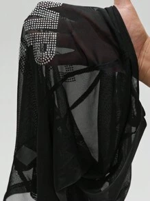 ROMWE Street Life California Bombshell 透明水钻标语女式紧身上衣 - 黑色 - 查看 7