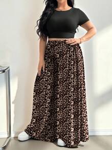 Auralis Conjunto de dos piezas para mujer de talla grande, conjunto de moda nuevo con estampado de leopardo para mujeres en Halloween, ropa de mujer para otoño, atuendos de festival rave, pantalones anchos de mujer para otoño, vestido para cita, conjunto de dos piezas para mujer, pantalones holgados para mujer, Halloween para mujer, curvas para mujer en Halloween