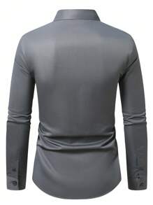 Manfinity Mode Men's Casual Versatile Solid Color Long Sleeve Shirt - Dark Grey - View 2
