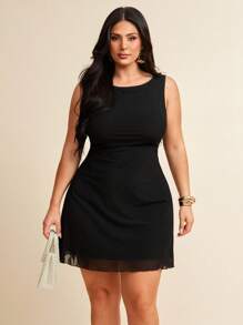 SHEIN BAE Váy lưới không tay cỡ lớn cho nữ, Xuân/Hè - màu đen - Xem 5