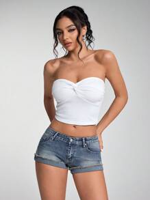 SHEIN Unity Women's Casual Low Waist Fitted Denim Shorts, Summer - Blue - View 7