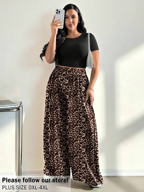 Auralis Conjunto de dos piezas para mujer de talla grande, conjunto de moda nuevo con estampado de leopardo para mujeres en Halloween, ropa de mujer para otoño, atuendos de festival rave, pantalones anchos de mujer para otoño, vestido para cita, conjunto de dos piezas para mujer, pantalones holgados para mujer, Halloween para mujer, curvas para mujer en Halloween