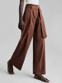 Ontre Ropa de mujer Otoño/Invierno 2025, Atuendos de mujer para Otoño/Invierno, Vuelta al colegio, Halloween, Navidad, Casual de negocios, Básicos versátiles elegantes y retro, Pantalones sueltos de cintura alta con cinturón de unicolor minimalista casual de Nashville