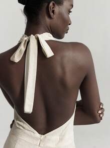 Ontre 女士纯色深 V 领阔腿连体裤，优雅都市风格，适合度假穿着，春夏季 - 白色 - 查看 3