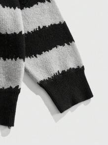 ROMWE MEN Street Life Herren gestreifter Rundhals-Lässiger Pullover in Oversize-Passform