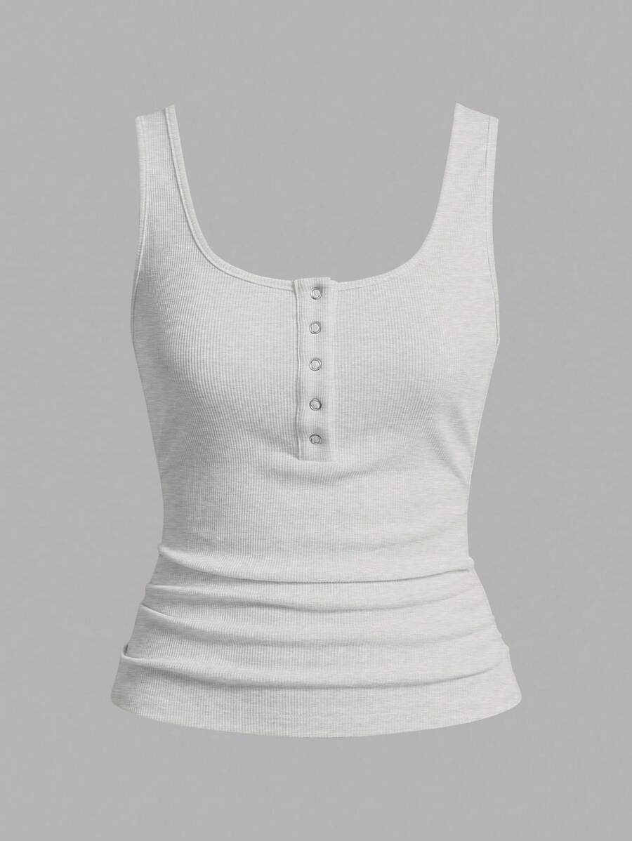 Slaydiva Casual All-Match White Cami Top With Deep U-Neck And Racerback-C Ribbed Tank Top Women Tank Tops Tank Tops For Women Tank Top With Buttons Henley Tank Top - Light Grey - View 1