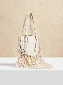 SHECARRY Women's Boho Tassel Design Fashion Handbag For Vacation - Beige - View 2