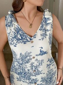 SHEIN LUNE 加大码女式碎花肩部休闲夏装波西米亚风夏季波西米亚风复古风女式夏季服装春假狂欢装节日春假服装 - 彩色 - 查看 4