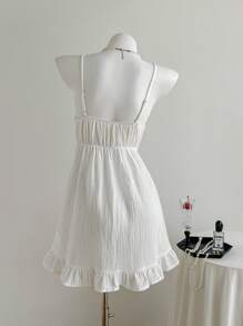 Comfortcana 女士夏季休闲纯色细肩带迷你连衣裙 - 白色 - 查看 2