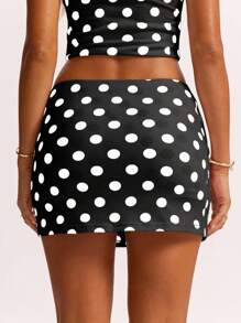 SHEIN BAE 女款黑白波点低腰裙低腰裤裙优雅大方适合夏装女办公室装商务休闲女工作服法国南部度假意大利度假海岛度假蜜月女