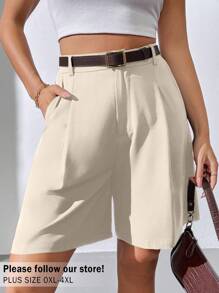Auralis Plus-Size Summer Solid Shorts Back To School Teacher Spring - Apricot - View 1