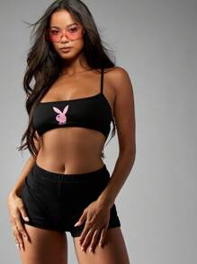 Missguided x Playboy Sujetador deportivo de alto rendimiento, top de entrenamiento con estilo athleisure, crop top activo para entrenamiento y baile