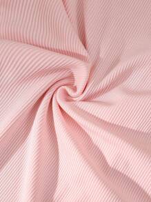 Regalyn Große Größen süßes und warmes rosa Kurzarm T-Shirt mit Knöpfen vorne und Rippstrick