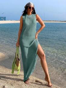 Vestido largo sin mangas de mujer tejido a crochet