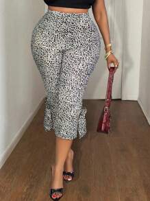 Maweii Pantalones capri 7/8 de licra con estampado de leopardo y lazo, sexy y ajustados, para actividades casuales y salidas, tallas grandes