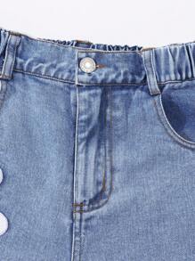 SHEIN ChillGRL 青少年/青少年女孩时尚雪花水洗破洞刺绣喇叭裤