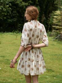 Florisole Women's Bohemian Holiday French Elegant Dress Colorblock Lace-Up Women's Cake Dress Summer Dress Bohemian Clothes Boho Dress Resort Wear Women Resort Wear Women Dresses For Women Summer Dresses