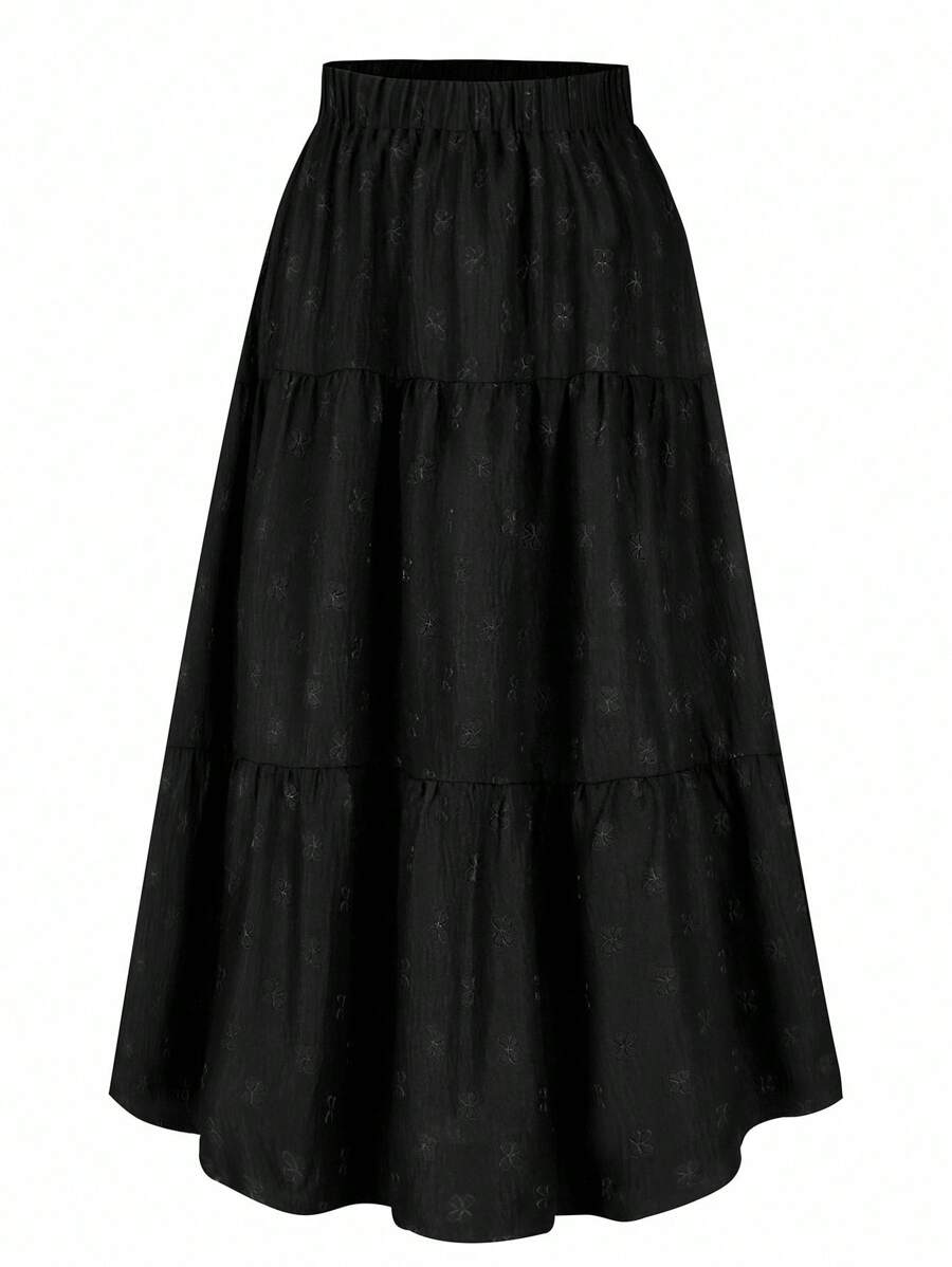 SHEIN Lacomfia 大码女式弹力腰优雅提花针织中长裙