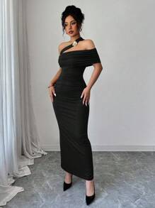 Rafferiza 女式休闲时尚金属花卉紧身连衣裙，春夏