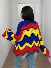 Maweii Plus Size Women Contrast Stripe Casual Cardigan