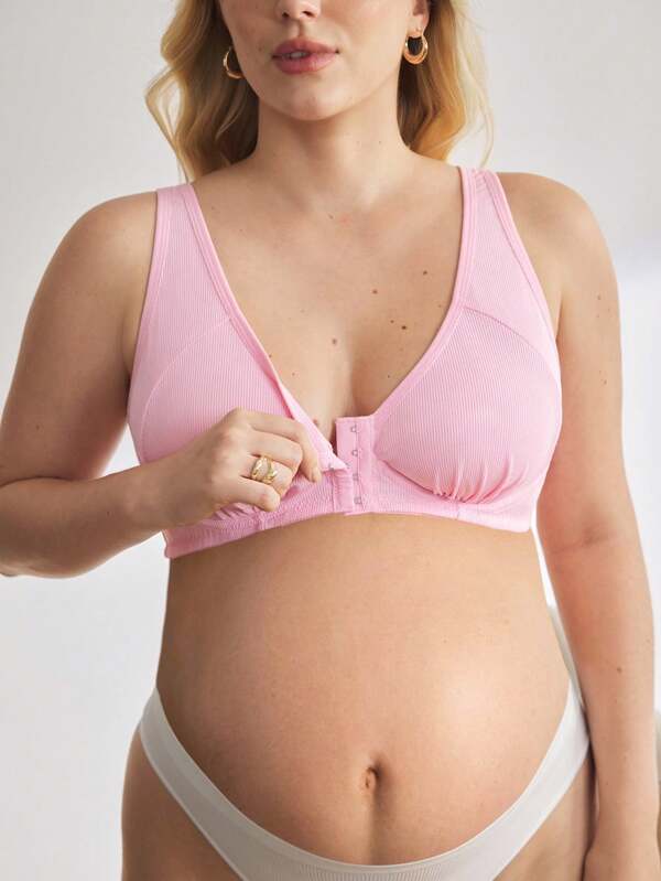 BloomMama Soutien-gorge d'allaitement de maternité grande taille, confortable, style minimaliste, attache frontale facile, à la mode