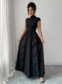 SHEIN Vestido de verano de mujer con dobladillo de volantes de unicolor elegante