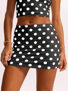 SHEIN BAE 女款黑白波点低腰裙低腰裤裙优雅大方适合夏装女办公室装商务休闲女工作服法国南部度假意大利度假海岛度假蜜月女