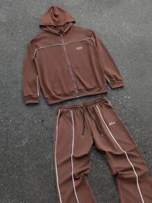 Manfinity Roghcode 男士连帽卫衣套装，青春街头风刺绣小字母