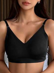 DAZY 女士可调节肩带纯色文胸 - 黑色 - 查看 2