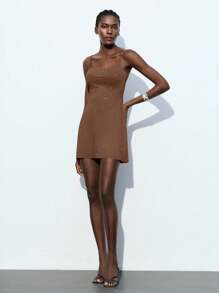 Maija Robe mini avec paillettes et strass, style casual chic pour mariage automne 2025, tenue d'invité, tenue d'aéroport, style bohème pour vacances, festival de musique sur la plage, saison de remise des diplômes, tenue d'anniversaire casual chic pour le bureau - Tabac - Voir 4