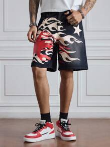 ROMWE MEN Street Life Quần Short Mùa Hè Cho Nam, Thiết Kế In Họa Tiết Cổ Điển, Phong Cách Hàn Quốc - Rửa tối - Xem 5
