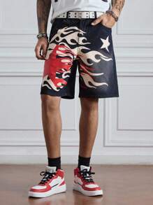 ROMWE MEN Street Life Quần Short Mùa Hè Cho Nam, Thiết Kế In Họa Tiết Cổ Điển, Phong Cách Hàn Quốc - Rửa tối - Xem 6