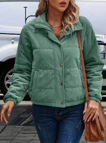 SHEIN Clasi Snap Button Up Padded Padded Coat Clothes Winter Fall Cloth For Women - Mint Green - View 6