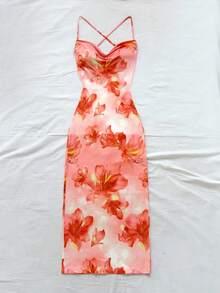 Soleia 女式花卉印花垂坠领露背紧身连衣裙，度假装 - 彩色 - 查看 3