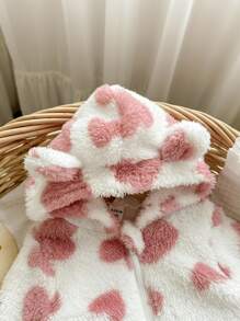 Pelele con capucha con estampado de corazón esponjoso para bebé recién nacida, otoño/invierno