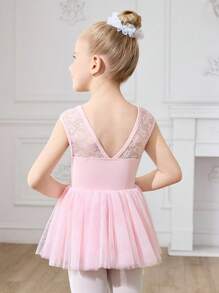 Vestito da ballerina con tutu in pizzo rosa senza maniche per ragazze, body da danza estivo