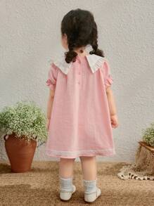 Blossori Baby Girls Country Vacation Colorblock Collar Floral Embroidered Puff Sleeve Dress - Multicolor - View 2