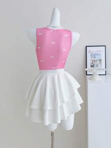 Sparklyn 3 件套青少年女孩背心，休闲优雅度假乡村郊游，买 1 送 3，3 件粉色，细肩带短款上衣配蝴蝶结刺绣花朵，春夏 - 彩色 - 查看 2