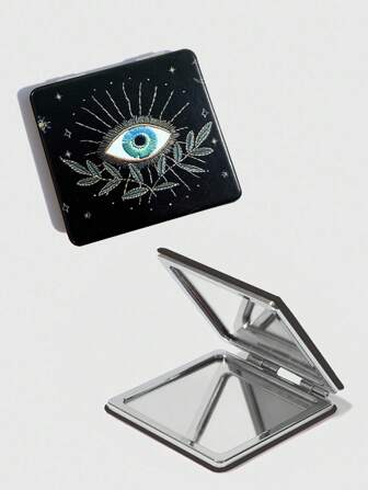 Kawaii 1 pièce Miroir de maquillage portable carré avec motif œil, à emporter pour les filles (placement de motif aléatoire)