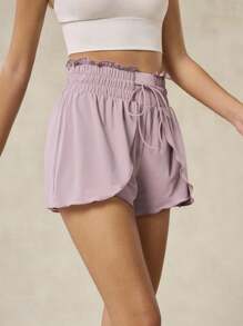 OutZeal 女士清凉触感荷叶边高腰内置短裤飘逸粉色运动短裤度假夏季 - 藕粉色 - 查看 10