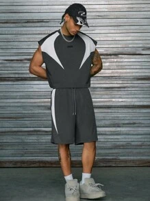 AXEPEAK Bộ 2 món gồm áo thun không tay cổ tròn in họa tiết và quần short nam, bộ đồ thể thao. - Nhiều màu - Xem 3