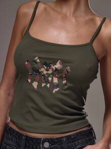 MUSERA 细肩带罗纹图案印花吊带背心夏季春季街头潮流 Y2K 酷女孩可爱都市缪斯返校秋季