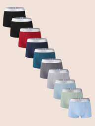 Manfinity Underwear&Sleepwear Basics 10 pièces/Set Boxers simples à bloc de couleur pour hommes