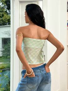 Rafferiza Top corto tipo bustier de cuadros en estilo vintage para ir al trabajo - Multicolor - Ver 2