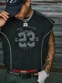 AXEPEAK 男士休闲圆领数字印花上衣，夏季 - 黑色 - 查看 4