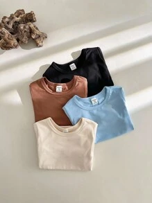 Vintaside Kids 男宝宝秋季四件套多色圆领长袖T恤，春秋季穿着，包含黑色、杏色、浅蓝色和棕色四种时尚颜色。适合街头漫步、居家休闲、运动健身、参加小型聚会，是秋冬季返校季的时尚之选。 - 彩色 - 查看 7