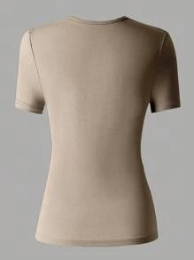 Neues lässiges Slim-Fit vielseitiges V-Ausschnitt sexy Kurzarm T-Shirt Set für Damen - Verschiedenfarbig - Übersicht 2