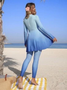 Swim Shayni Damen Farbverlauf Plissee Taille raffende Badeanzug, elegantes Strandurlaub Burkini-Set, bestverkauftes Modell im Nahen Osten