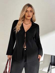 Auralis 大码女式夏秋季胡须领结黑色长袖衬衫、秋季女装、黑色上衣、返校、衬衫、休闲大码、秋装、衬衫、办公室服装、工作女式上衣